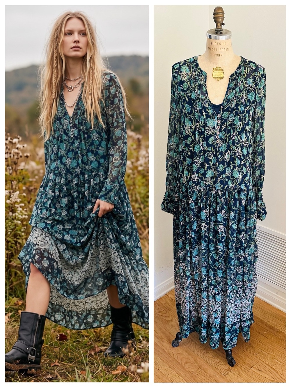 FREE PEOPLE See It Through Maxi Dress & Slip. Flower🌸Power!